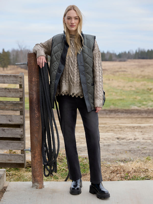 Reversible Button-Front Quilted Vest - Spruce