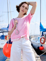 Short Sleeve Reverse Print Sweater - Candy