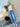 Pantalon jogger en denim tricoté à jambe large - Bleu Moyen