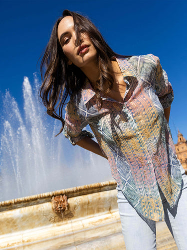 Foiled Printed Crinkle Shirt - Marigold