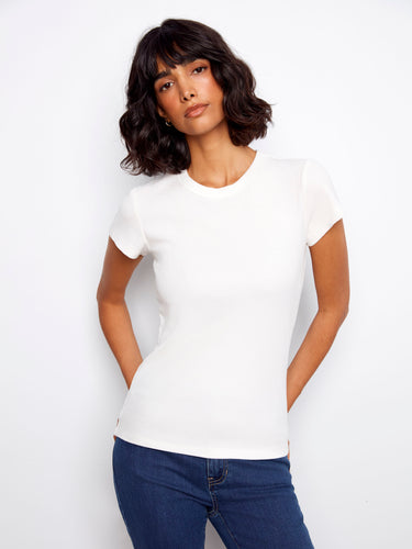 White T-shirt featuring a semi-fitted silhouette, offering a sleek and modern look by Charlie B.