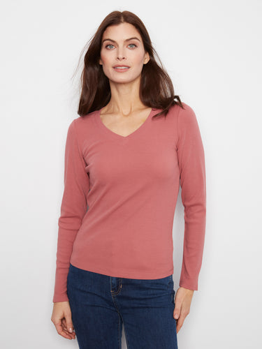 This top features a flattering V neckline, perfect for casual elegance. Crafted from a stretch cotton-tencel blend by Charlie B.