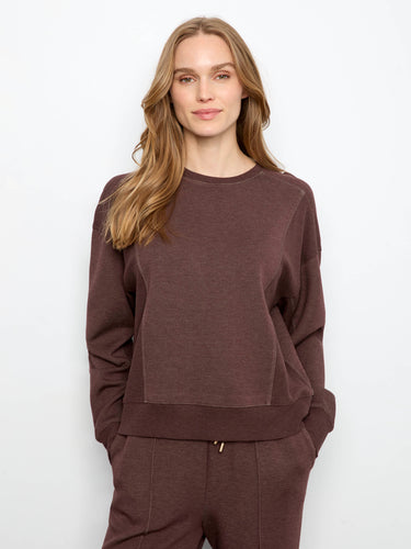 Relaxed fit sweatshirt in heather espresso with ribbed cuffs and hem by Charlie B.