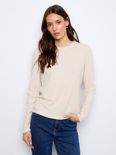 Elegant crew neck top with a brushed ribbed fabric, offering a stylish and comfortable fit by Charlie B.