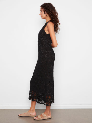 Chic and stylish sleeveless crochet dress with intricate patterns for a sophisticated look by Charlie B.