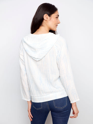 Comfortable hooded shirt in a subtle stripe pattern, offering both style and function. Made entirely of cotton by Charlie B.