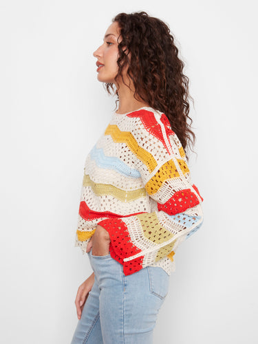Chic crochet top with scalloped hem and drop shoulder design, perfect for any casual outing by Charlie B.
