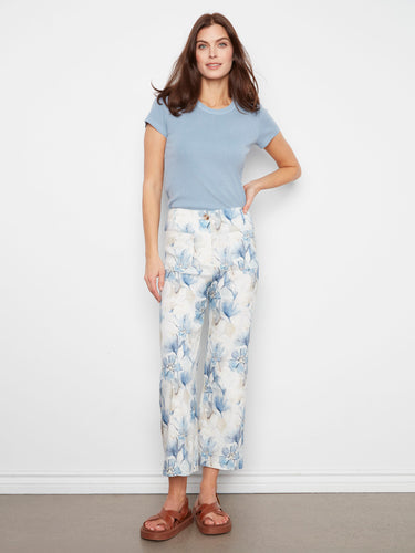 Floral pants featuring a wide leg design, perfect for a relaxed yet stylish look. Crafted with care by Charlie B.