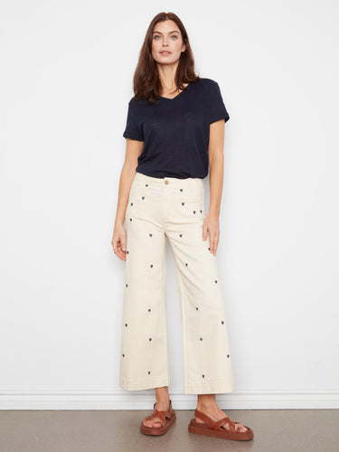 Flare fit pants with embroidered hearts, featuring a regular rise for comfort. Perfect for a chic look by Charlie B.