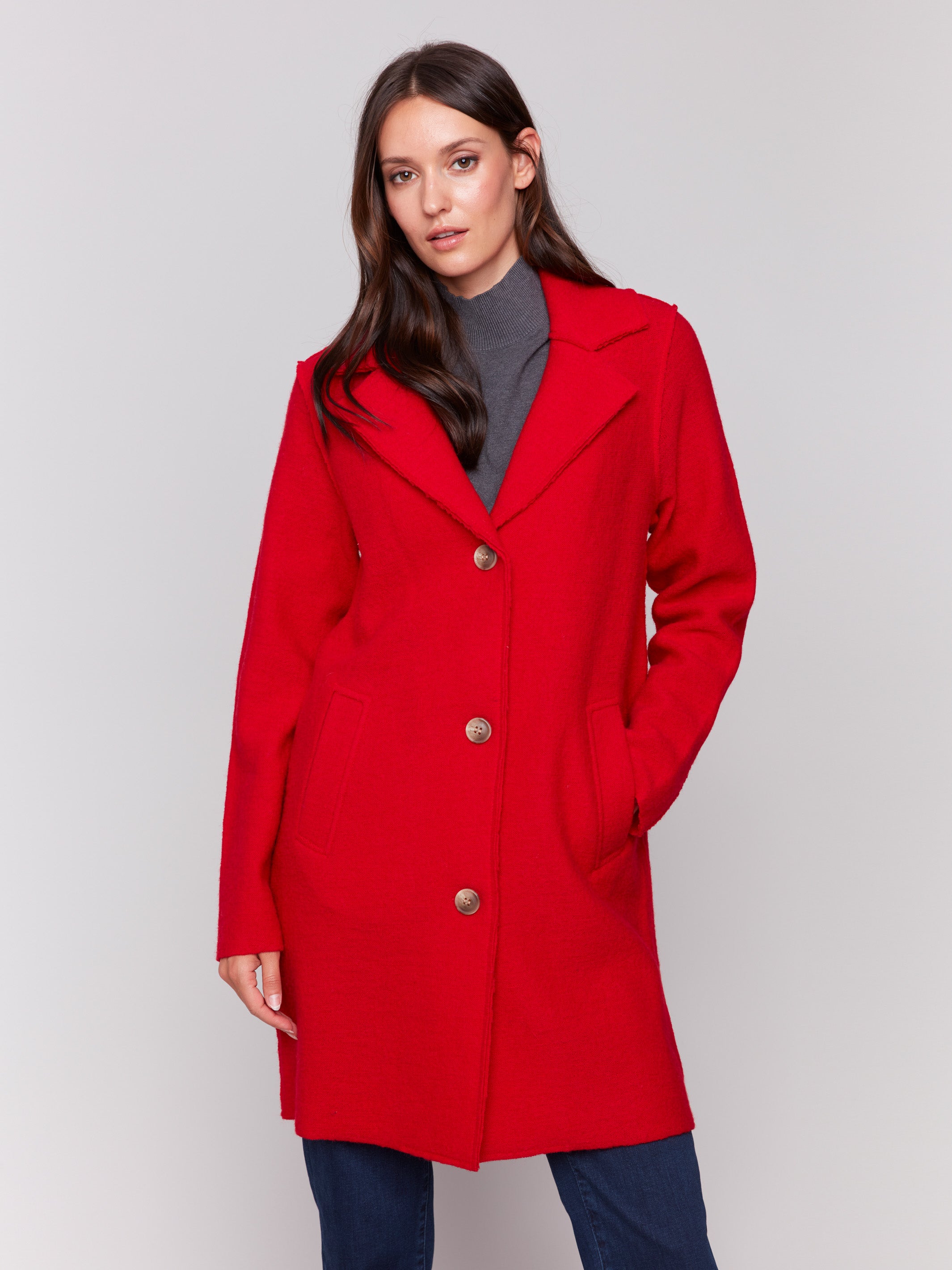Long Boiled Wool Coat Cranberry