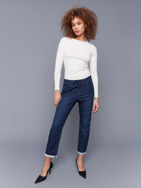 Knit Denim Jogger Pants - Blue Black