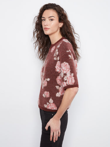 Chic floral sweater featuring balloon elbow sleeves for a trendy look by Charlie B.