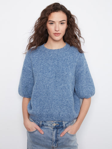 Soft brushed knit sweater with balloon sleeves and mock neck by Charlie B.