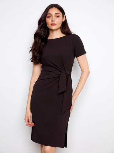 Sophisticated dress with cuffed short sleeves and a stylish waist tie accent by Charlie B.