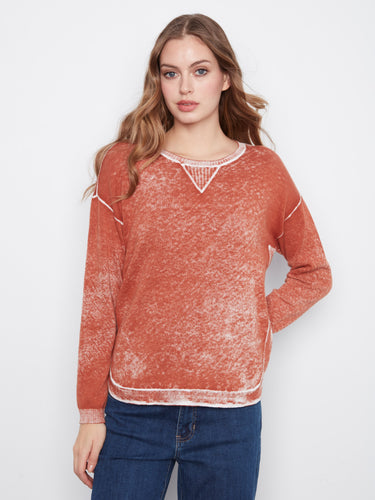 Sweater featuring a crew neckline, crafted from 100% cotton with a washed finish for casual elegance by Charlie B.