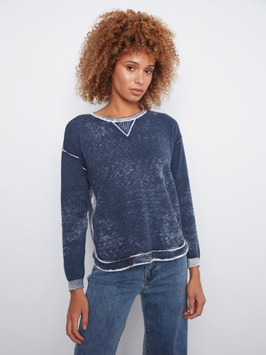 Sweater with a crew neckline and washed finish, offering a casual yet stylish look in 100% cotton by Charlie B.