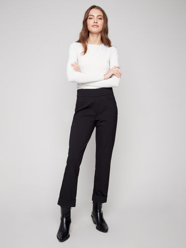Black ponte pants featuring straight legs and a sleek design, ideal for versatile styling by Charlie B.