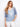 Blue knit top with a V-neck design and floral appliqué, perfect for a relaxed fit. Styled by Charlie B.