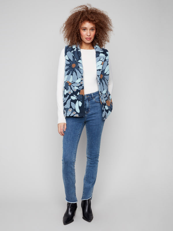 Floral Sherpa Fleece Vest - Oxford