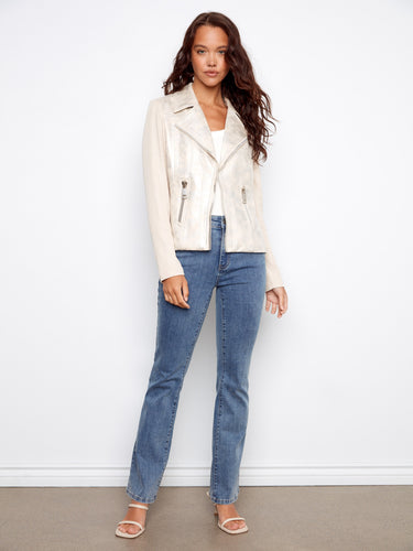 The hook-and-eye closure on this jacket provides a sleek and seamless look. By Charlie B.