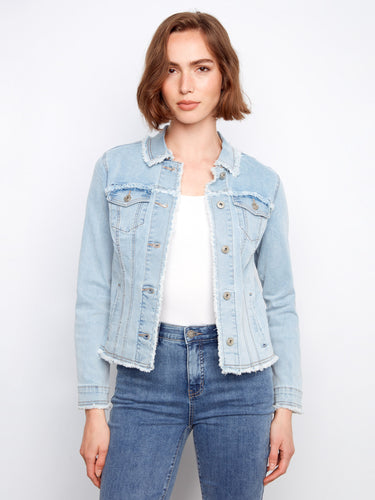 This denim jacket showcases two front patch pockets, perfect for carrying essentials in style. By Charlie B.
