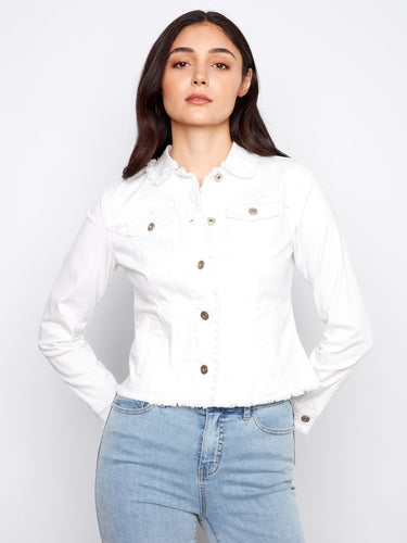 Crafted from stretch twill fabric, this white jean jacket offers both comfort and style by Charlie B.