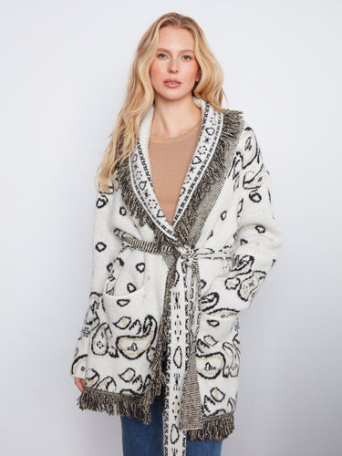 The self-tie belt on this cardigan allows for a customizable fit, enhancing comfort and style effortlessly. By Charlie B.