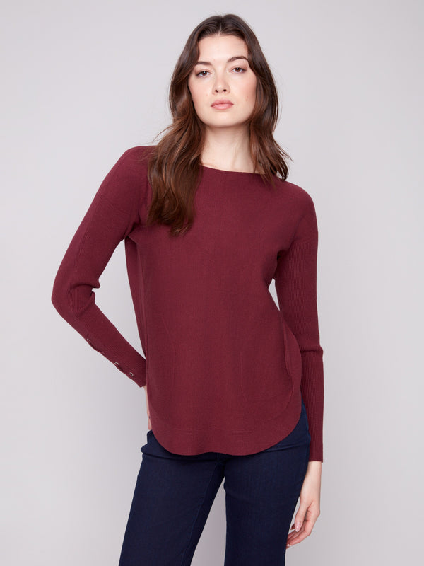 Cabernet sweater featuring a stylish boat neck and ribbed long sleeves for a chic look by Charlie B.