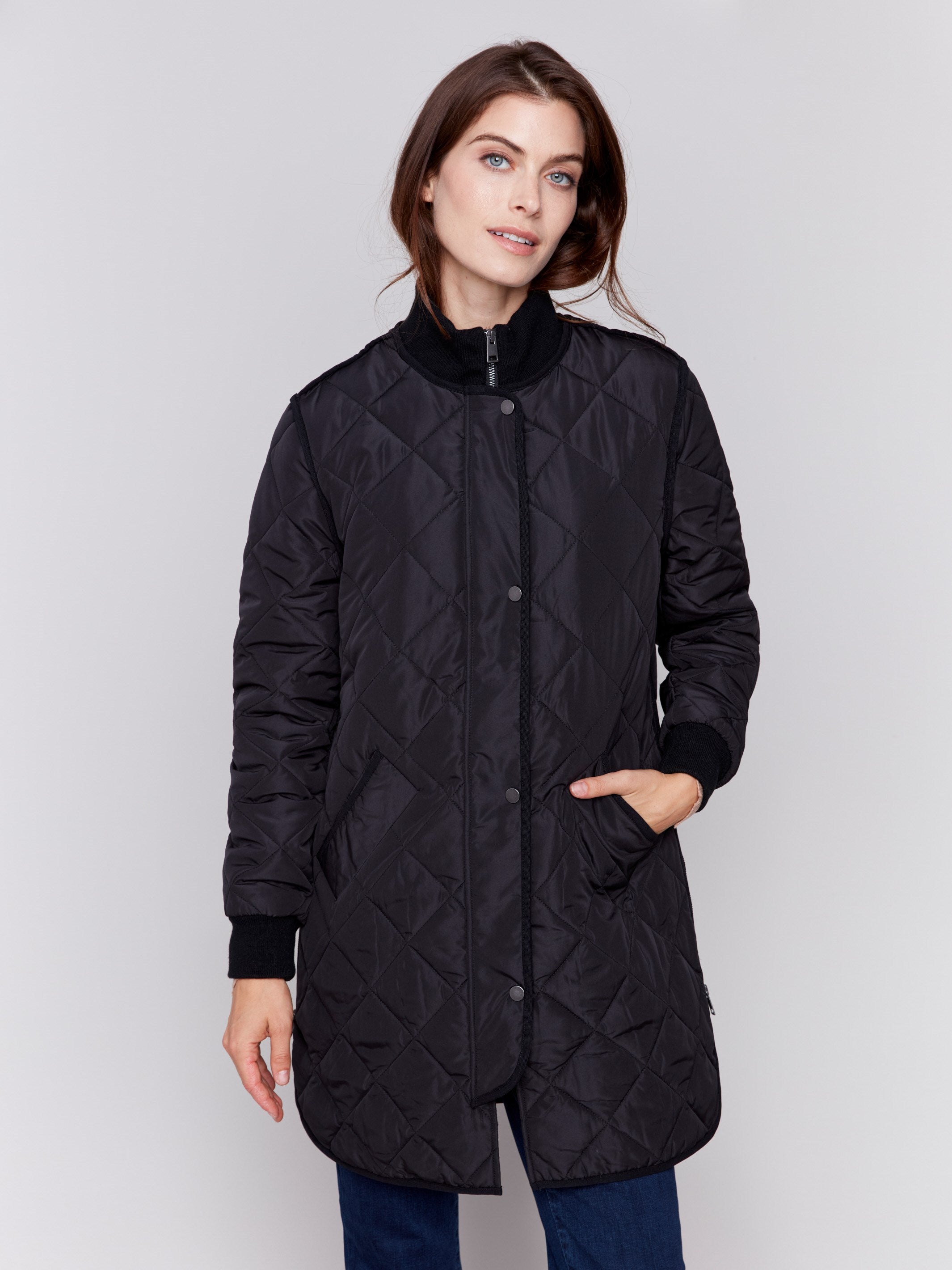 Long Quilted Puffer Jacket Black