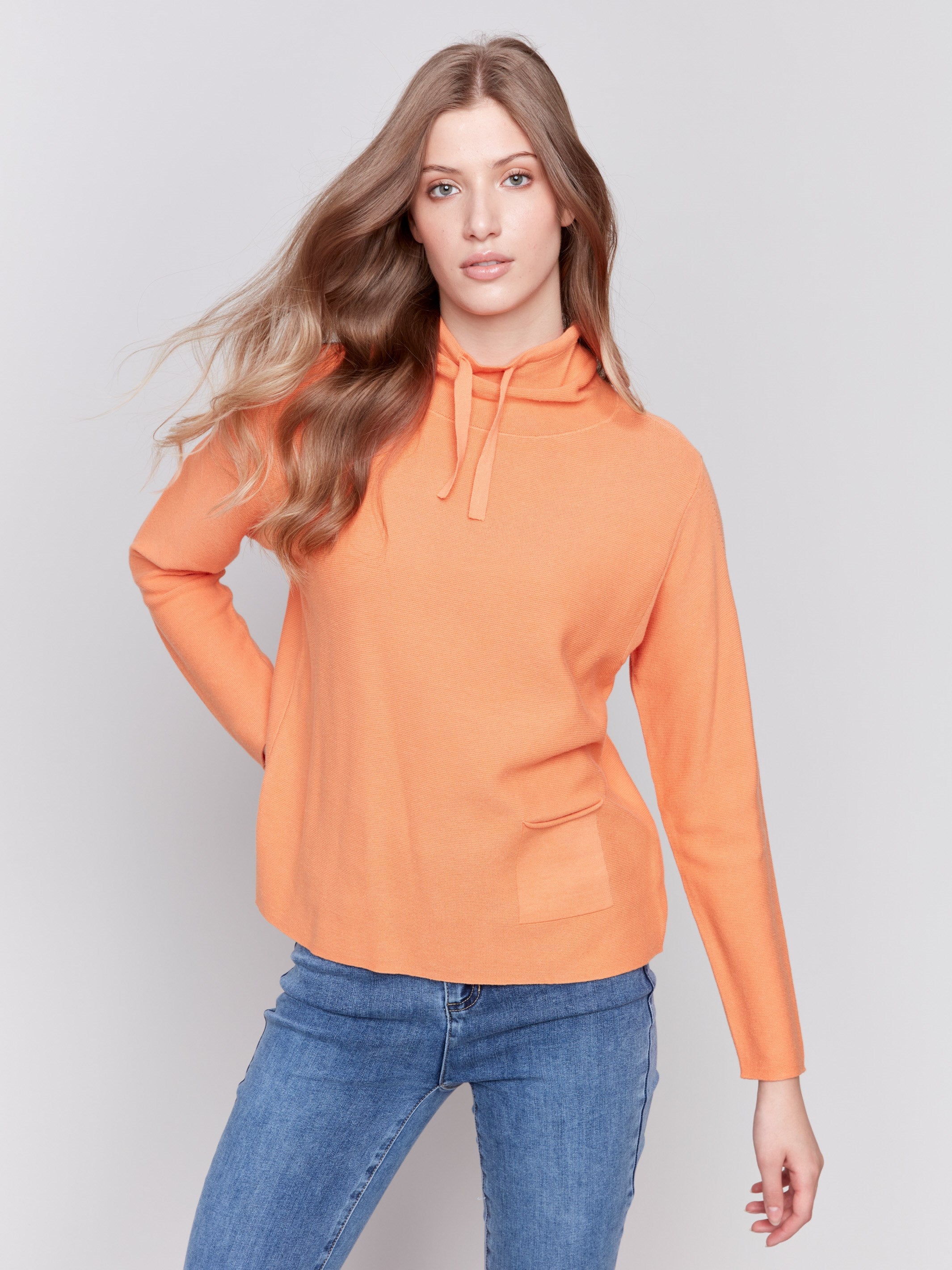 Ottoman Cotton Funnel Neck Sweater Squash