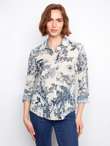 Elegant shirt featuring a classic collar with intricate patterns, perfect for casual or formal settings. Made by Charlie B.