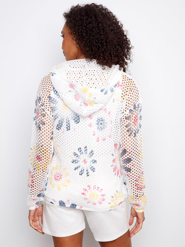 This stylish hoodie features a unique fishnet texture and playful floral prints, ideal for layering in any season. By Charlie B.