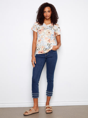 This relaxed fit tee offers comfort and style with its floral pattern by Charlie B.