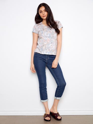 Brielle-colored t-shirt adorned with floral print, showcasing a relaxed fit and crafted from organic cotton by Charlie B.