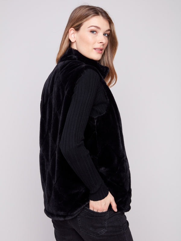Stylish black faux fur side of the reversible design for ultimate comfort and style by Charlie B.