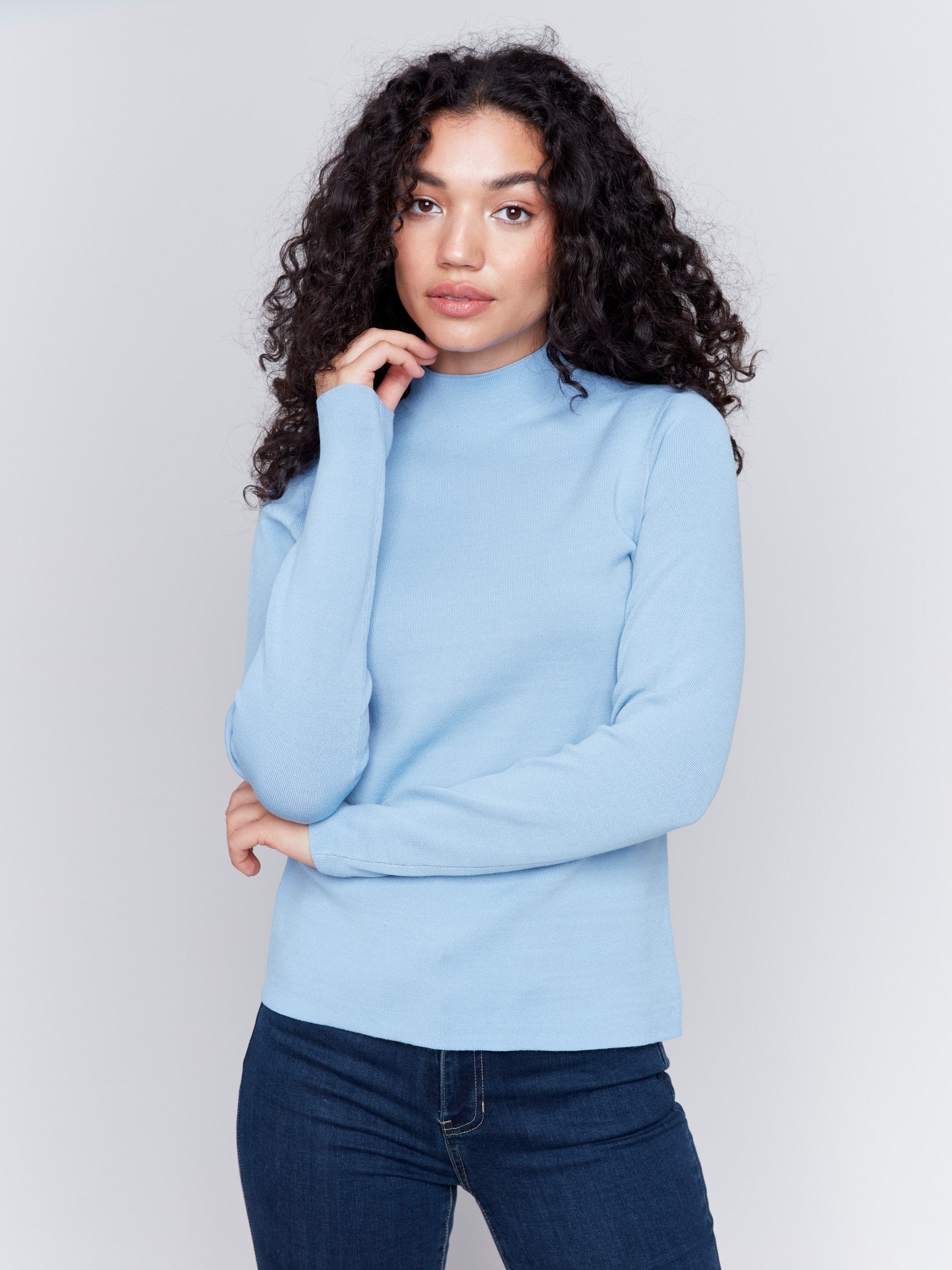Charlie B Reversible Jacquard Mock Neck Sweater Frost M