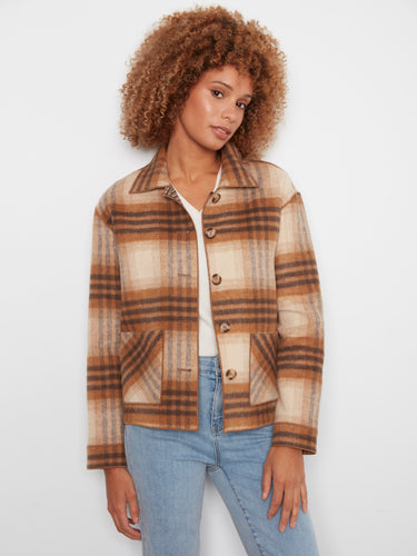 Plaid jacket with a classic shirt collar, offering a timeless style. Perfect for layering over casual outfits by Charlie B.