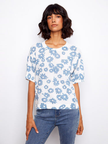 Floral print top in 100% cotton, featuring a classic crew neckline. Perfect for casual outings or layering. By Charlie B.