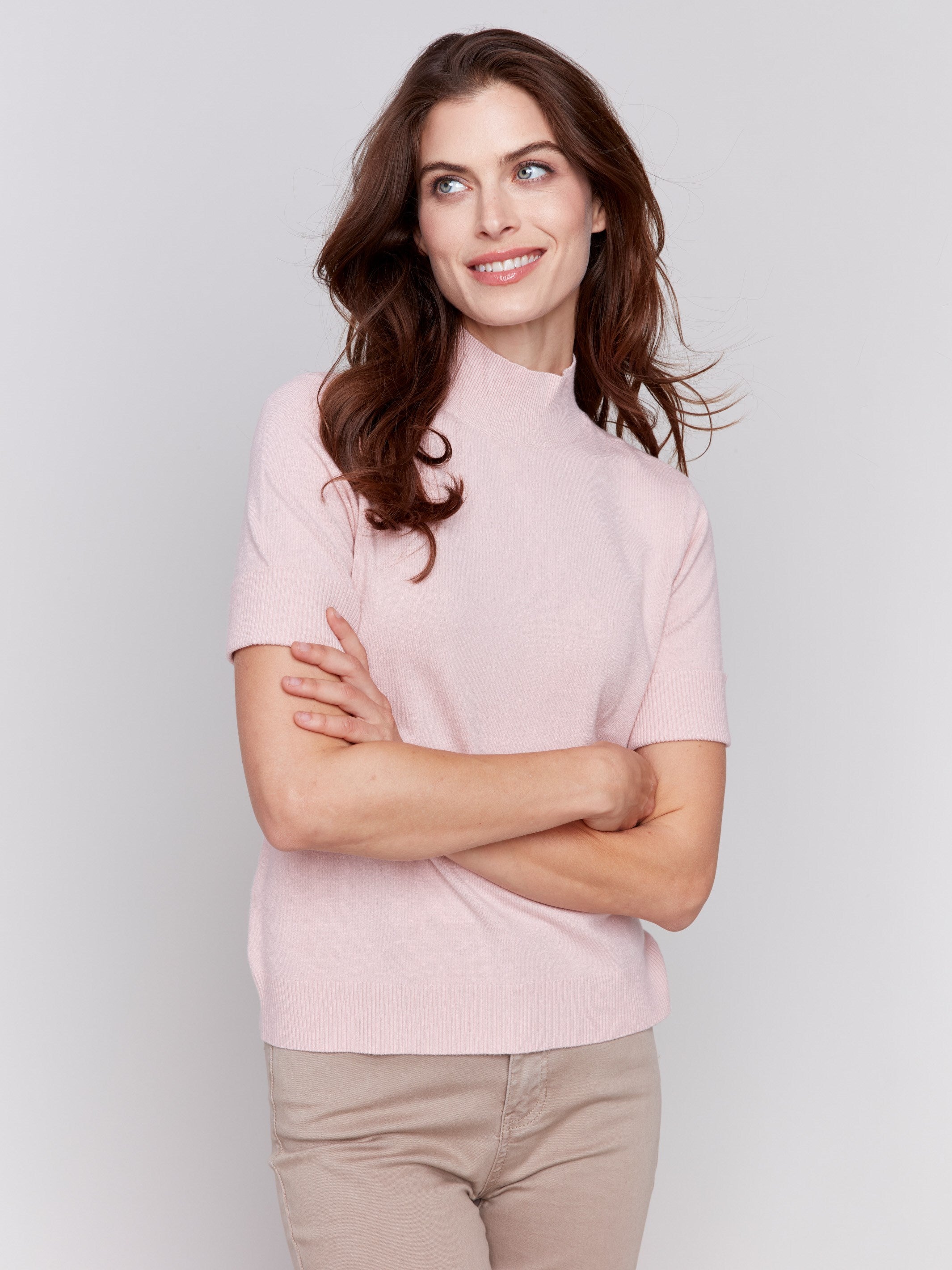 Mock turtleneck women's short sleeve deals