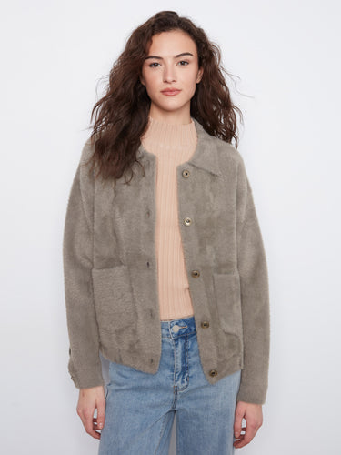 This cozy jacket features a classic shirt collar, adding a touch of timeless style to your wardrobe. By Charlie B.