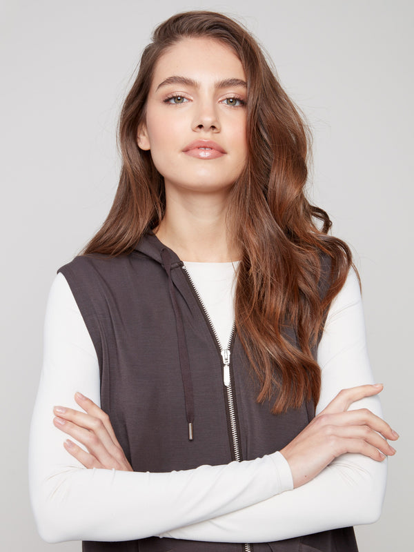 Elegant mocha vest with convenient zip front closure, perfect for layering in any season by Charlie B.
