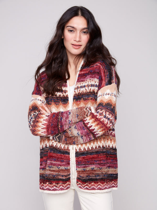 Space Dye Jacquard Cardigan - Jewel