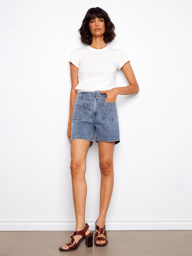 Denim shorts featuring a regular fit, perfect for casual outings. The design includes convenient patch pockets for added style by Charlie B.