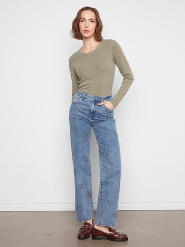 Denim jeans featuring a stylish wide leg cut, perfect for casual outings and adding a trendy touch to your wardrobe by Charlie B.