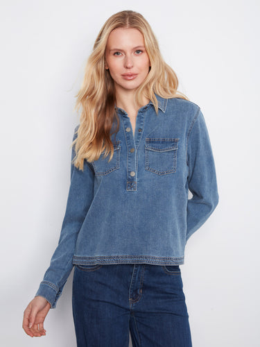 Denim shirt featuring a classic shirt collar, perfect for a casual yet polished look. Crafted from soft stretch Tencel denim by Charlie B.