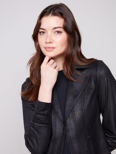 Faux leather jacket with chic faux pockets and zipper accents by Charlie B.