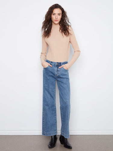 Wide leg jeans in stretch denim, offering a chic and comfortable fit by Charlie B.