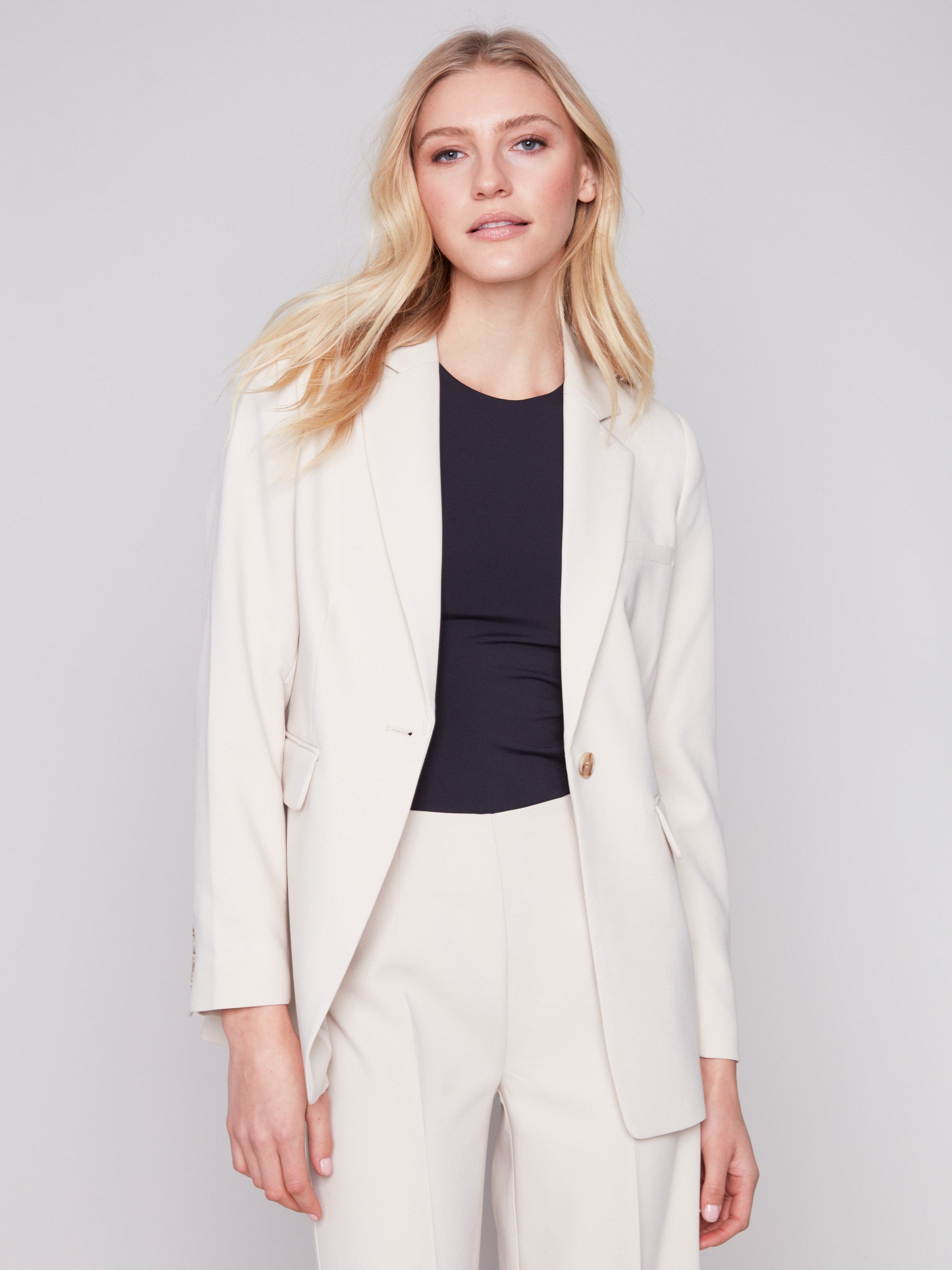 Blazer with Ruched Back - Beige - Charlie B Collection Canada - Image 1