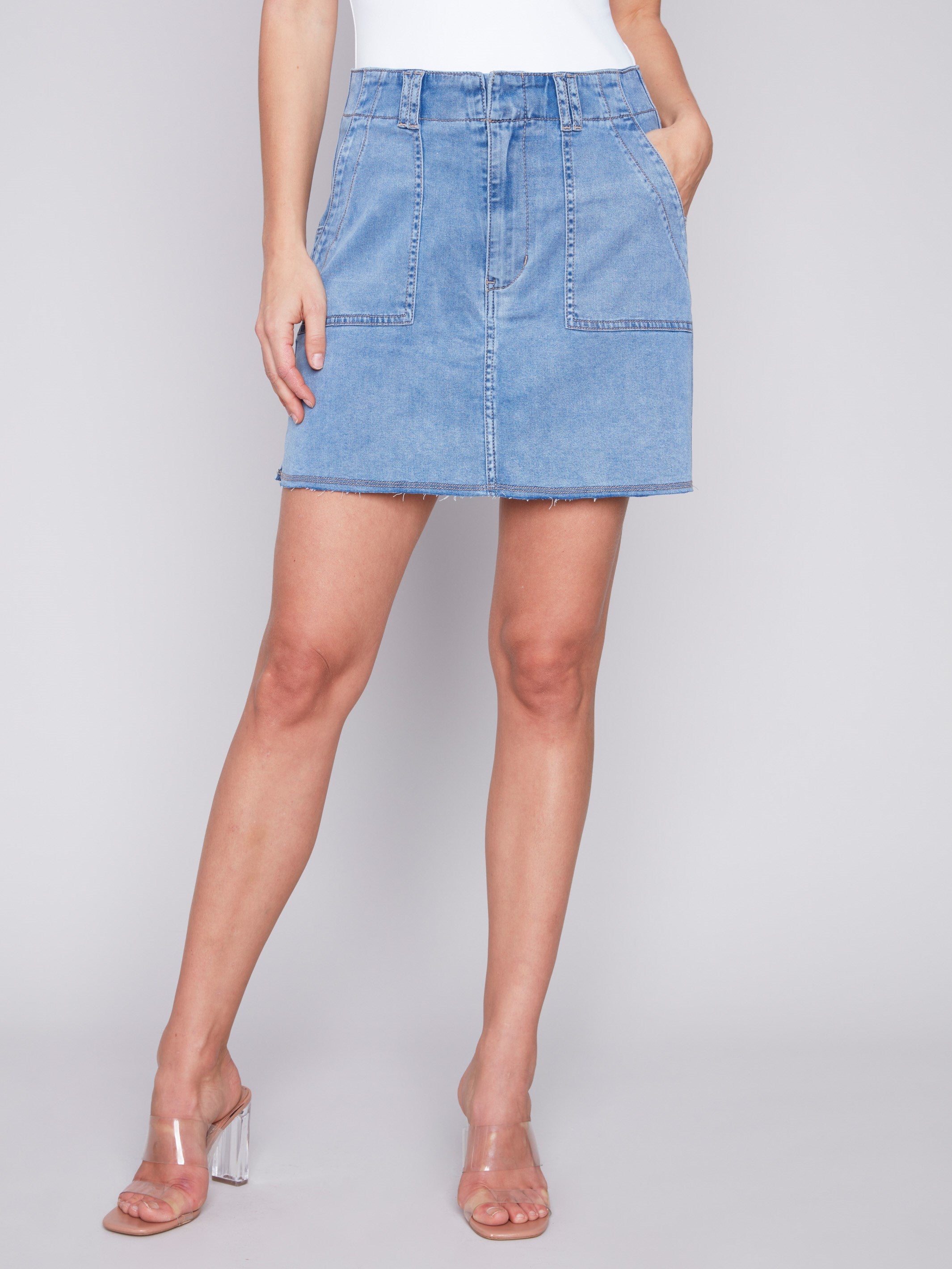 Canvas Cargo Skort - Chambray - Charlie B Collection Canada - Image 4