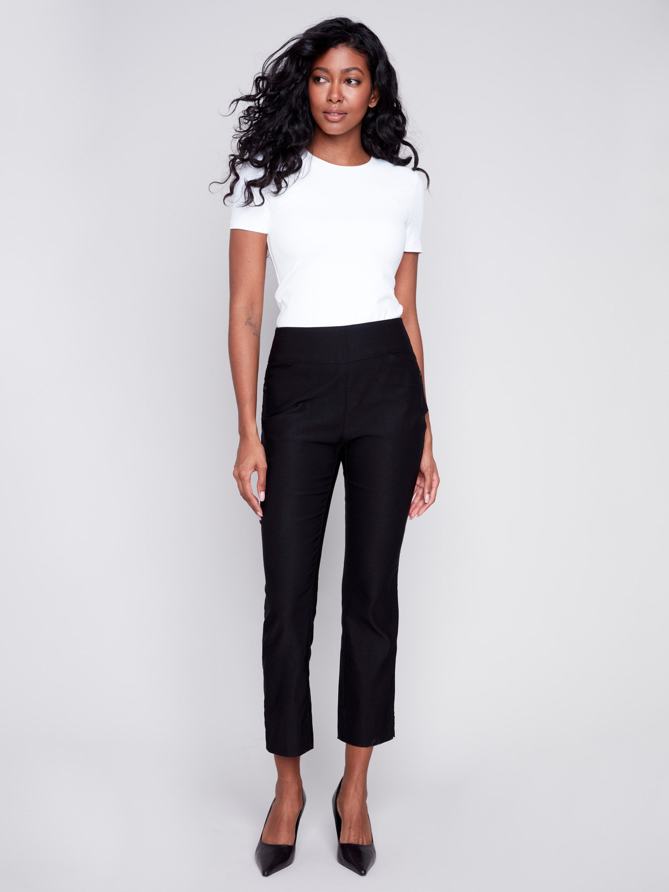 Women's Capri Pants | Hem Slit | Black | Charlie B CA